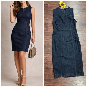 Banana Republic Sleeveless Dark Indigo Denim Sheath Dress